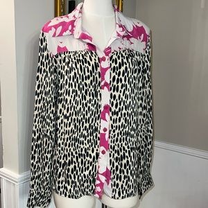 Fresha Button Down Blouse with animal print. Large.